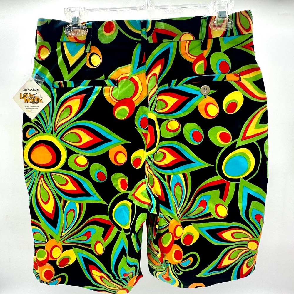 NWT Loudmouth Golf Shorts Men's 30 Magic Bus Shagadelic Black Retro Psychedelic - Picture 2 of 7